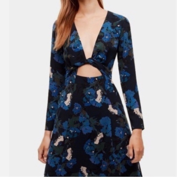 Aritzia Wilfred Aubagne Black Blue Green Cutout Long Sleeve Midi Dress size 4 - Picture 4 of 14